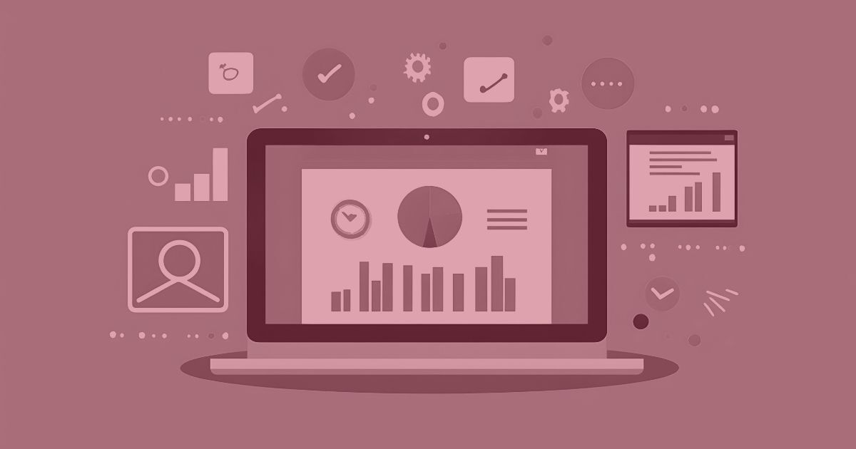 Illustration of a laptop displaying analytics dashboards with charts, KPIs, and data visualizations, representing data-driven marketing tactics and performance optimization