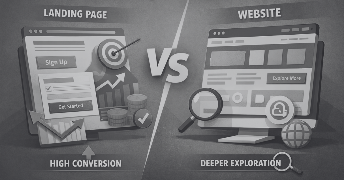 Landing pages vs websites comparison showing how each impacts conversion performance